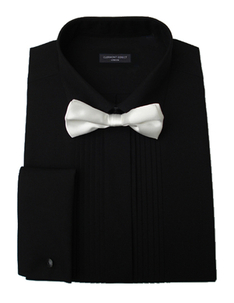 Black Pleated Fold Down Collar Dress Shirt